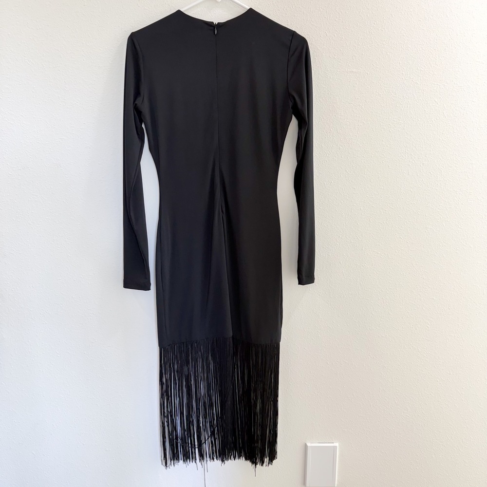 Amanda Uprichard x REVOLVE Honora Whimsy Preppy Old Money Fringe Black Dress S - Picture 6 of 8